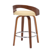 Sonia 26" Counter Height Swivel Cream Faux Leather and Walnut Wood Bar Stool - Furniture City (CA)l