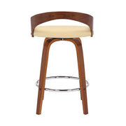 Sonia 26" Counter Height Swivel Cream Faux Leather and Walnut Wood Bar Stool - Furniture City (CA)l