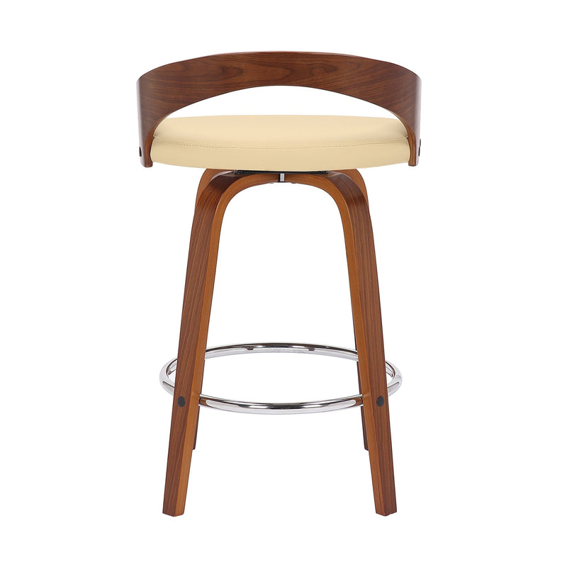 Sonia 26" Counter Height Swivel Cream Faux Leather and Walnut Wood Bar Stool - Furniture City (CA)l