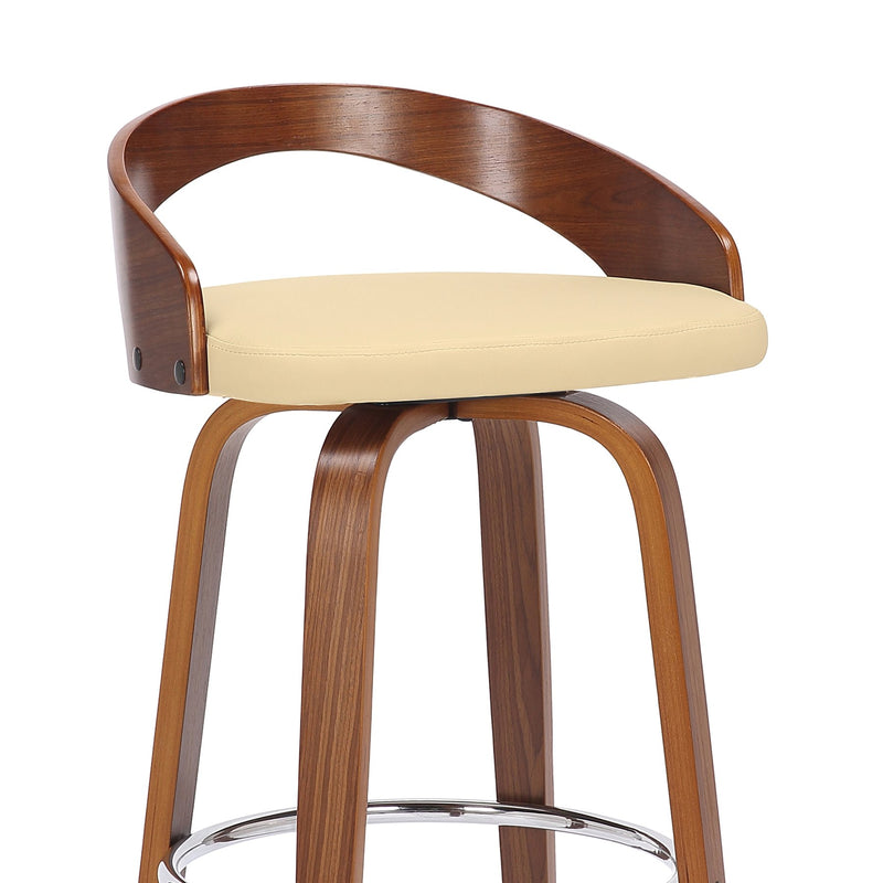 Sonia 26" Counter Height Swivel Cream Faux Leather and Walnut Wood Bar Stool - Furniture City (CA)l