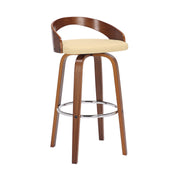 Sonia 30" Bar Height Swivel Cream Faux Leather and Walnut Wood Bar Stool - Furniture City (CA)l