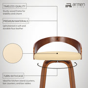Sonia 30" Bar Height Swivel Cream Faux Leather and Walnut Wood Bar Stool - Furniture City (CA)l