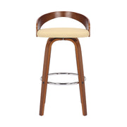 Sonia 30" Bar Height Swivel Cream Faux Leather and Walnut Wood Bar Stool - Furniture City (CA)l