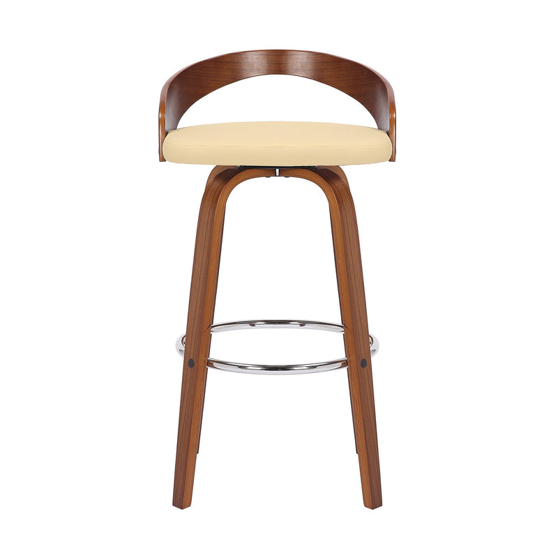 Sonia 30" Bar Height Swivel Cream Faux Leather and Walnut Wood Bar Stool - Furniture City (CA)l
