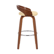 Sonia 30" Bar Height Swivel Cream Faux Leather and Walnut Wood Bar Stool - Furniture City (CA)l