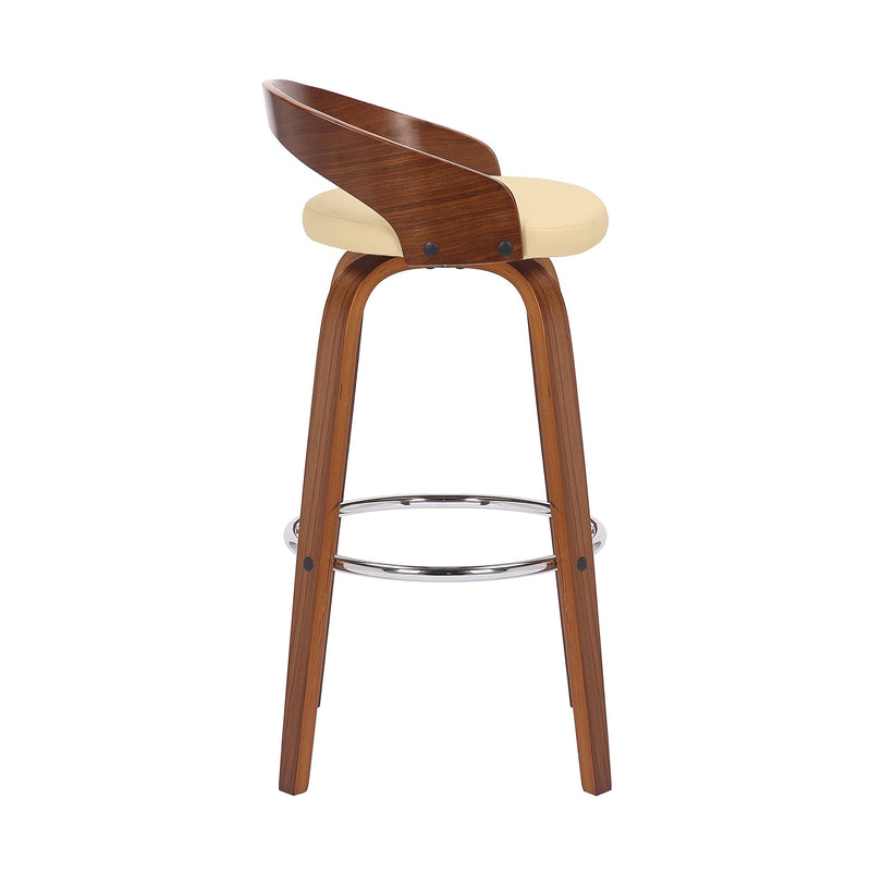 Sonia 30" Bar Height Swivel Cream Faux Leather and Walnut Wood Bar Stool - Furniture City (CA)l