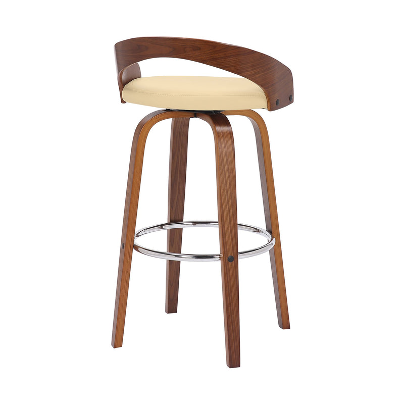 Sonia 30" Bar Height Swivel Cream Faux Leather and Walnut Wood Bar Stool - Furniture City (CA)l