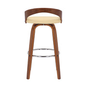 Sonia 30" Bar Height Swivel Cream Faux Leather and Walnut Wood Bar Stool - Furniture City (CA)l