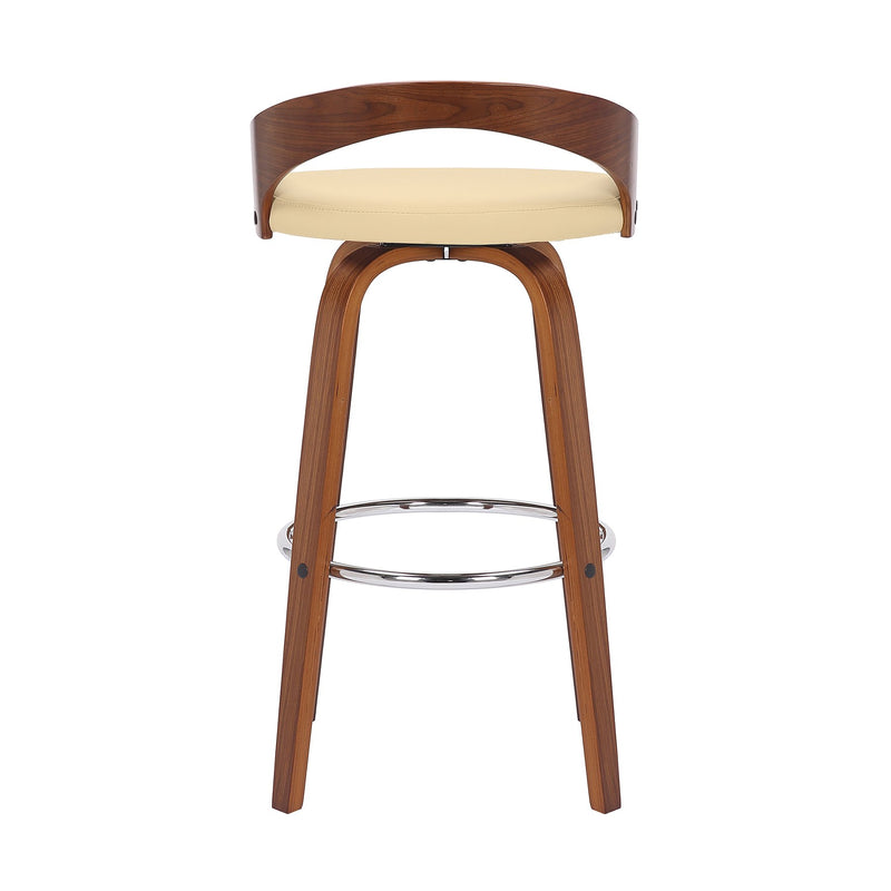 Sonia 30" Bar Height Swivel Cream Faux Leather and Walnut Wood Bar Stool - Furniture City (CA)l