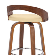 Sonia 30" Bar Height Swivel Cream Faux Leather and Walnut Wood Bar Stool - Furniture City (CA)l