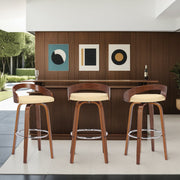 Sonia 30" Bar Height Swivel Cream Faux Leather and Walnut Wood Bar Stool - Furniture City (CA)l