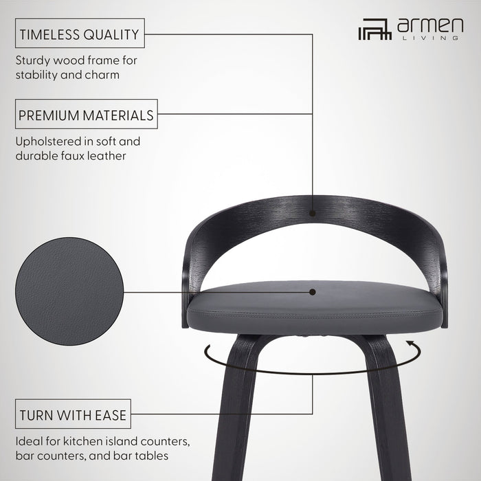 Sonia 26" Counter Height Swivel Gray Faux Leather and Black Wood Bar Stool