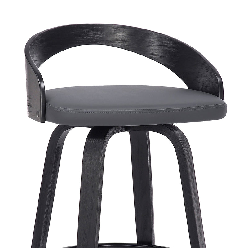 Sonia 26" Counter Height Swivel Gray Faux Leather and Black Wood Bar Stool - Furniture City (CA)l