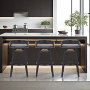 Sonia 26" Counter Height Swivel Gray Faux Leather and Black Wood Bar Stool - Furniture City (CA)l