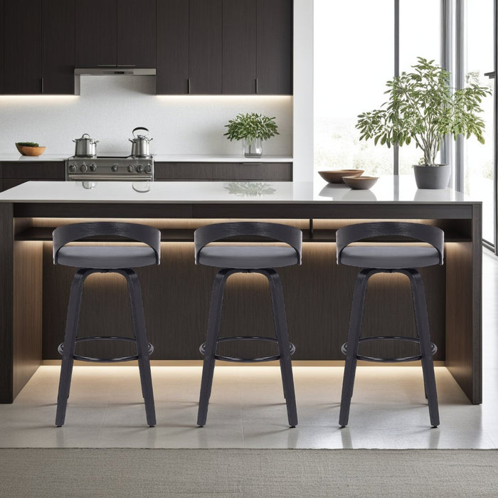 Sonia 26" Counter Height Swivel Gray Faux Leather and Black Wood Bar Stool