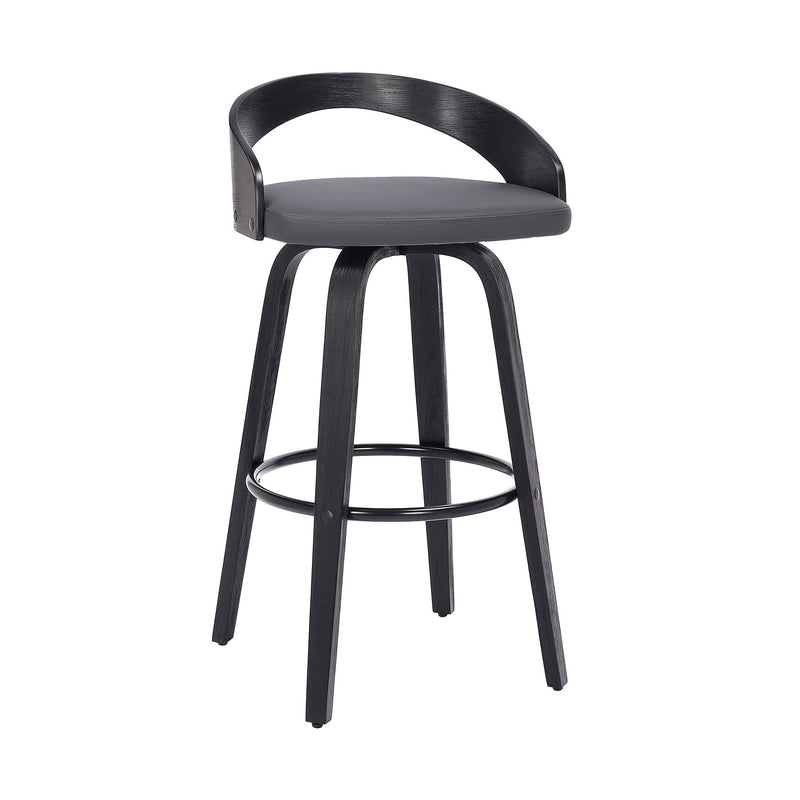 Sonia 30" Bar Height Swivel Gray Faux Leather and Black Wood Bar Stool - Furniture City (CA)l