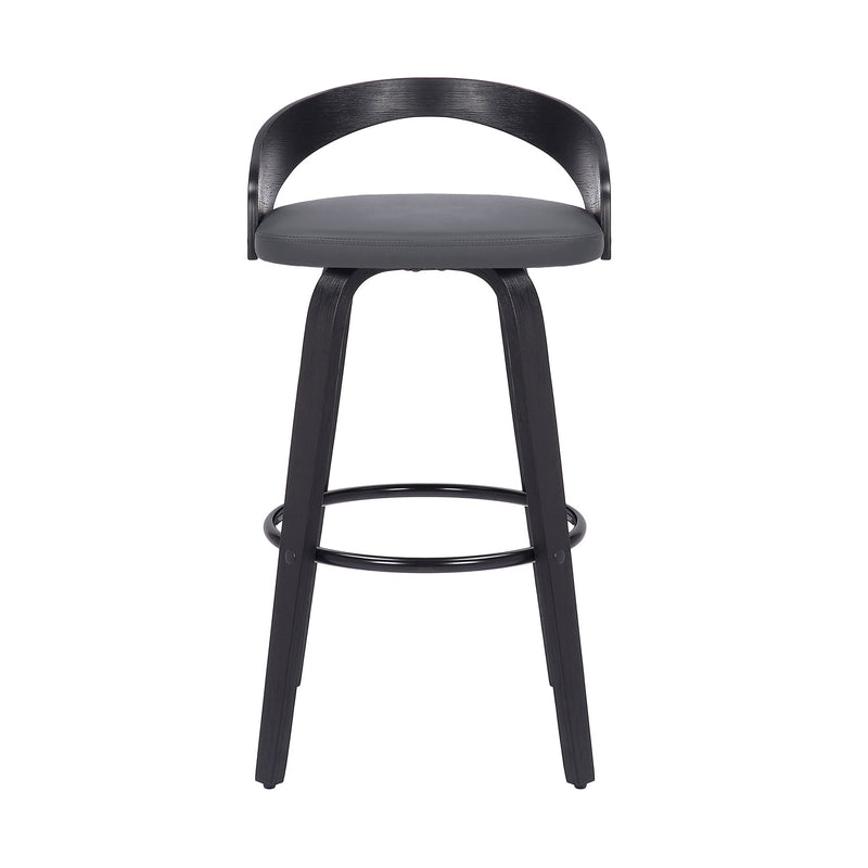Sonia 30" Bar Height Swivel Gray Faux Leather and Black Wood Bar Stool - Furniture City (CA)l