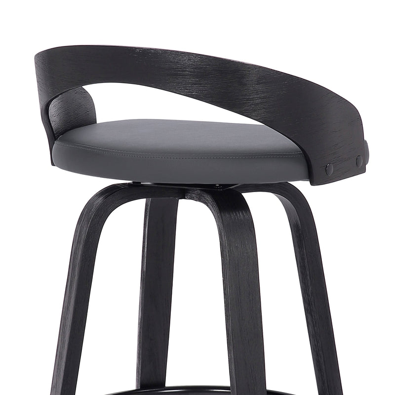 Sonia 30" Bar Height Swivel Gray Faux Leather and Black Wood Bar Stool - Furniture City (CA)l