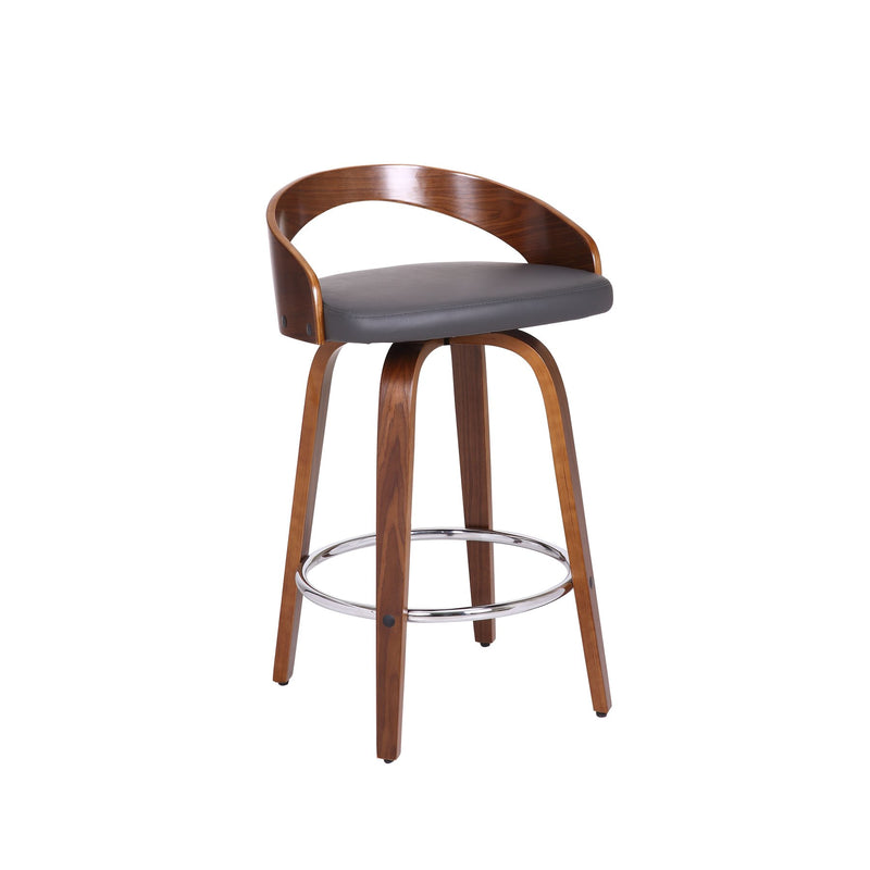 Sonia 26" Counter Height Swivel Gray Faux Leather and Walnut Wood Bar Stool - Furniture City (CA)l