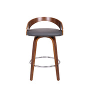 Sonia 26" Counter Height Swivel Gray Faux Leather and Walnut Wood Bar Stool - Furniture City (CA)l