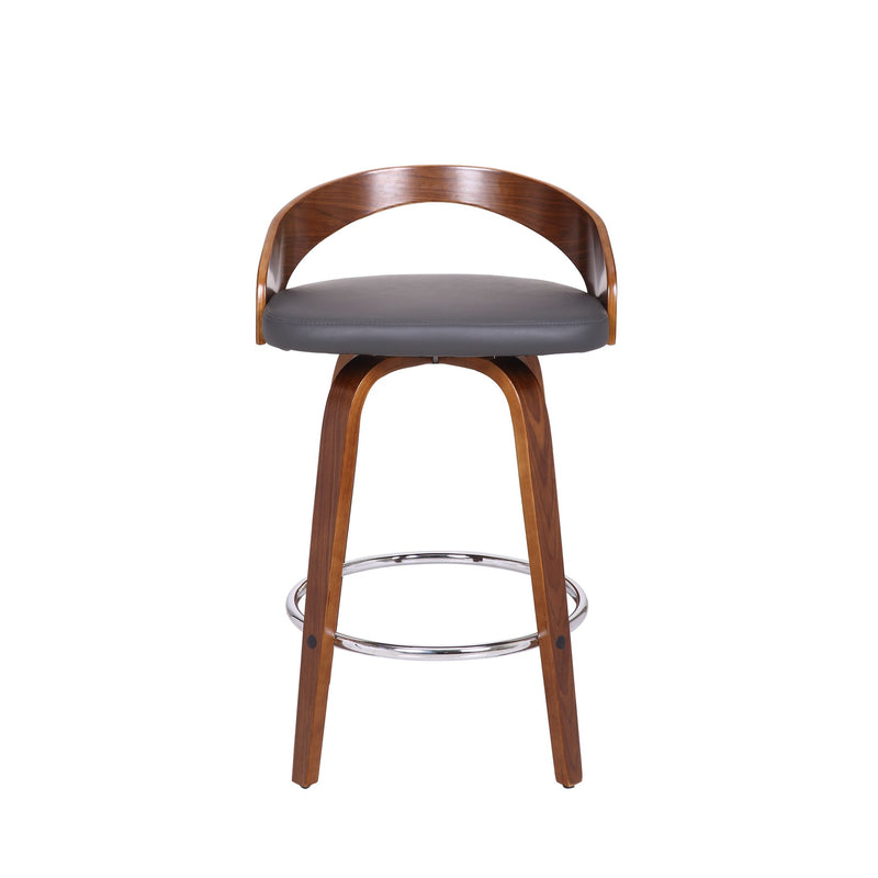 Sonia 26" Counter Height Swivel Gray Faux Leather and Walnut Wood Bar Stool - Furniture City (CA)l