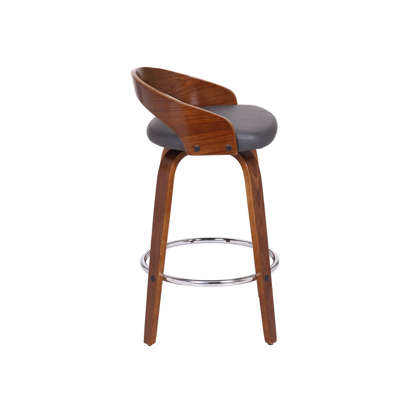 Sonia 26" Counter Height Swivel Gray Faux Leather and Walnut Wood Bar Stool - Furniture City (CA)l