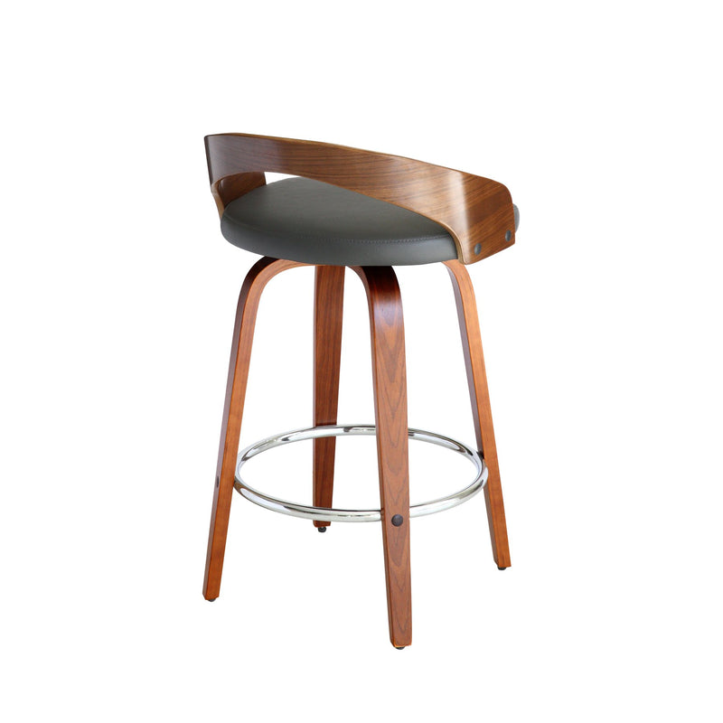 Sonia 26" Counter Height Swivel Gray Faux Leather and Walnut Wood Bar Stool - Furniture City (CA)l