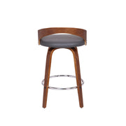 Sonia 26" Counter Height Swivel Gray Faux Leather and Walnut Wood Bar Stool - Furniture City (CA)l