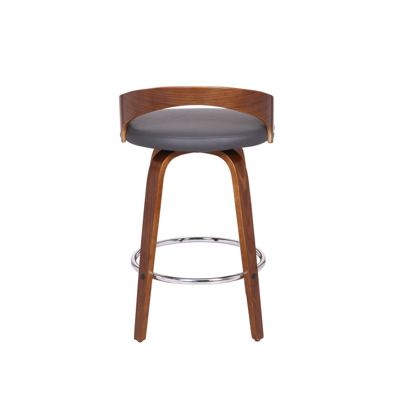 Sonia 26" Counter Height Swivel Gray Faux Leather and Walnut Wood Bar Stool - Furniture City (CA)l