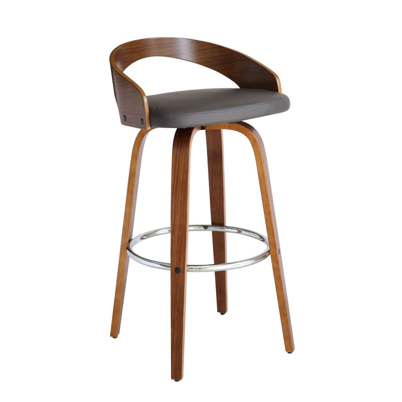 Sonia 30" Bar Height Swivel Gray Faux Leather and Walnut Wood Bar Stool - Furniture City (CA)l