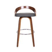 Sonia 30" Bar Height Swivel Gray Faux Leather and Walnut Wood Bar Stool - Furniture City (CA)l
