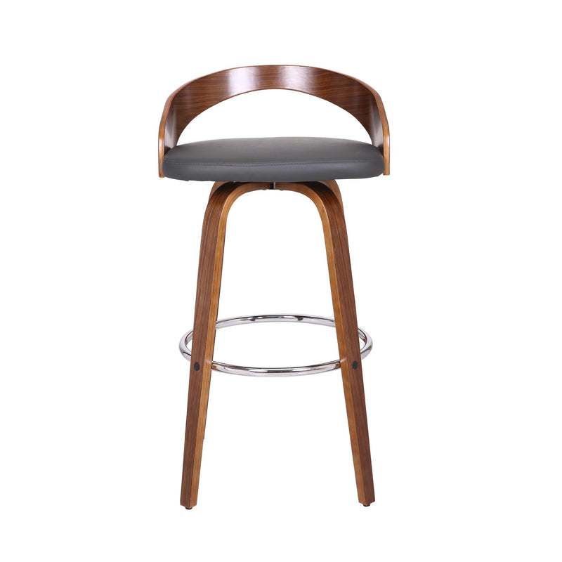 Sonia 30" Bar Height Swivel Gray Faux Leather and Walnut Wood Bar Stool - Furniture City (CA)l