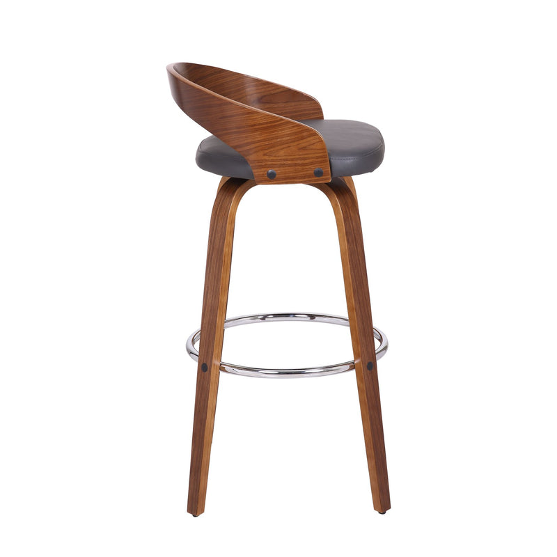 Sonia 30" Bar Height Swivel Gray Faux Leather and Walnut Wood Bar Stool - Furniture City (CA)l