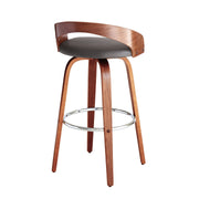 Sonia 30" Bar Height Swivel Gray Faux Leather and Walnut Wood Bar Stool - Furniture City (CA)l