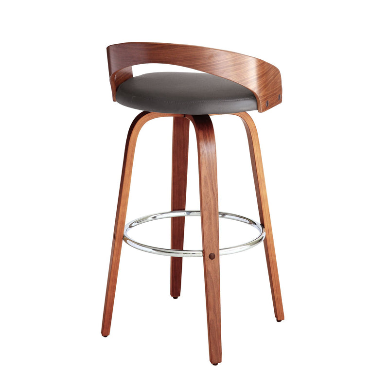 Sonia 30" Bar Height Swivel Gray Faux Leather and Walnut Wood Bar Stool - Furniture City (CA)l