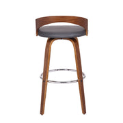 Sonia 30" Bar Height Swivel Gray Faux Leather and Walnut Wood Bar Stool - Furniture City (CA)l