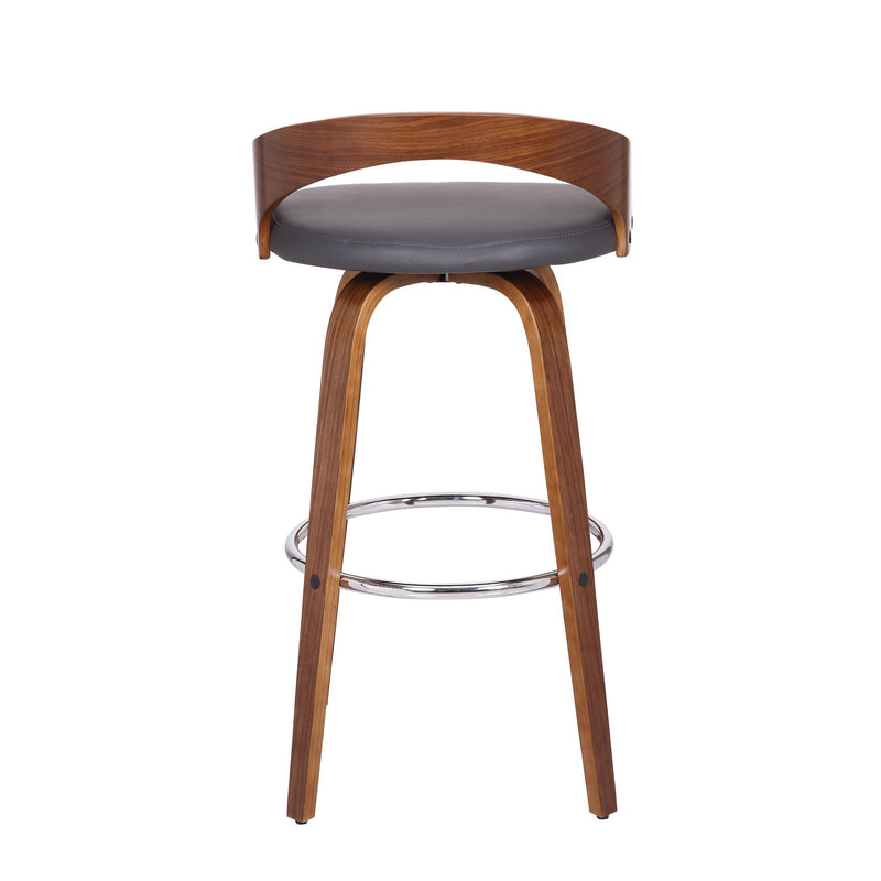 Sonia 30" Bar Height Swivel Gray Faux Leather and Walnut Wood Bar Stool - Furniture City (CA)l