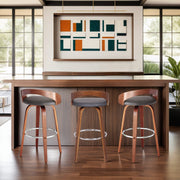 Sonia 30" Bar Height Swivel Gray Faux Leather and Walnut Wood Bar Stool - Furniture City (CA)l