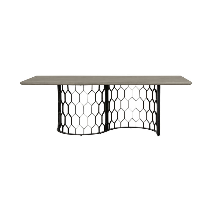 Solange Concrete and Black Metal Rectangular Dining Table