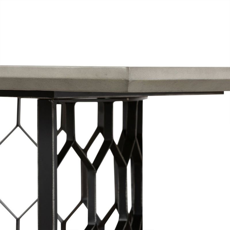 Solange Concrete and Black Metal Rectangular Dining Table - Furniture City (CA)l