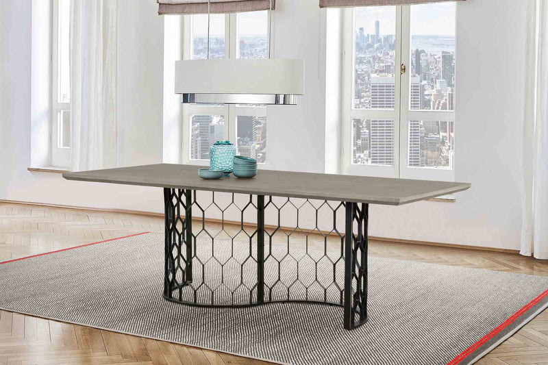 Solange Concrete and Black Metal Rectangular Dining Table - Furniture City (CA)l