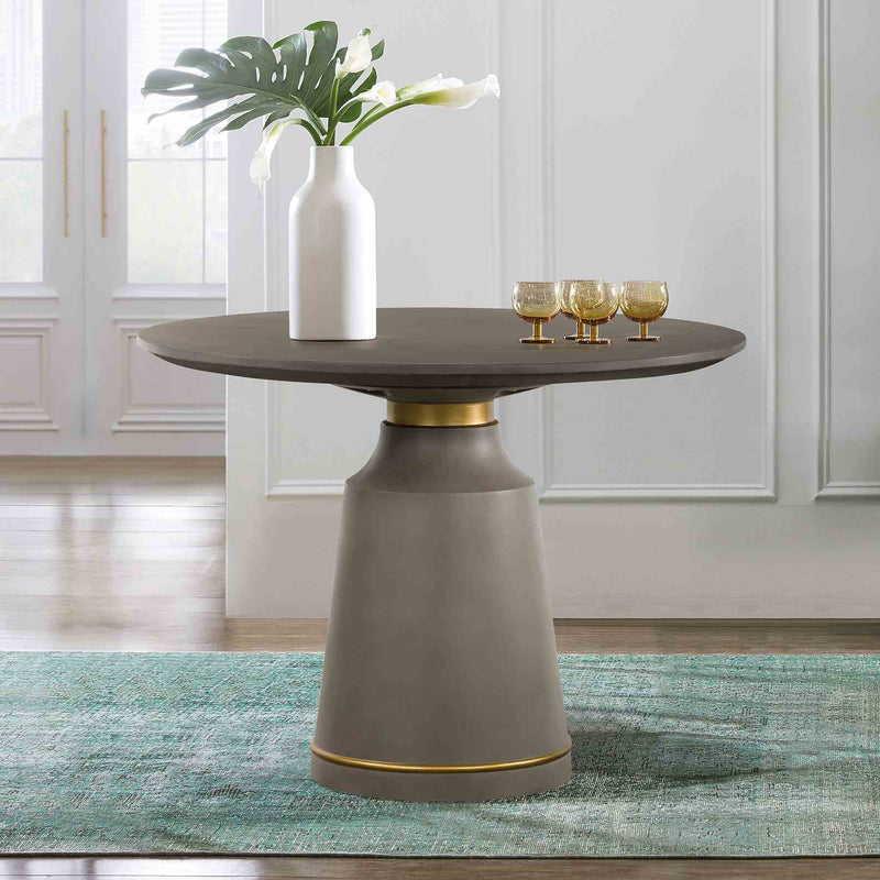 Pinni Gray Concrete Round Dining Table with Bronze Painted Accent - Furniture City (CA)l