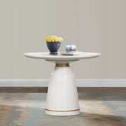 Pinni White Concrete Round Dining Table with Bronze Painted Accent - Furniture City (CA)l