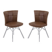 Spago Contemporary Dining Chair in Vintage Coffee Faux Leather with Brushed Stainless Steel Finish - Set of 2 - Furniture City (CA)l