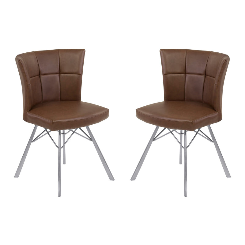 Spago Contemporary Dining Chair in Vintage Coffee Faux Leather with Brushed Stainless Steel Finish - Set of 2 - Furniture City (CA)l