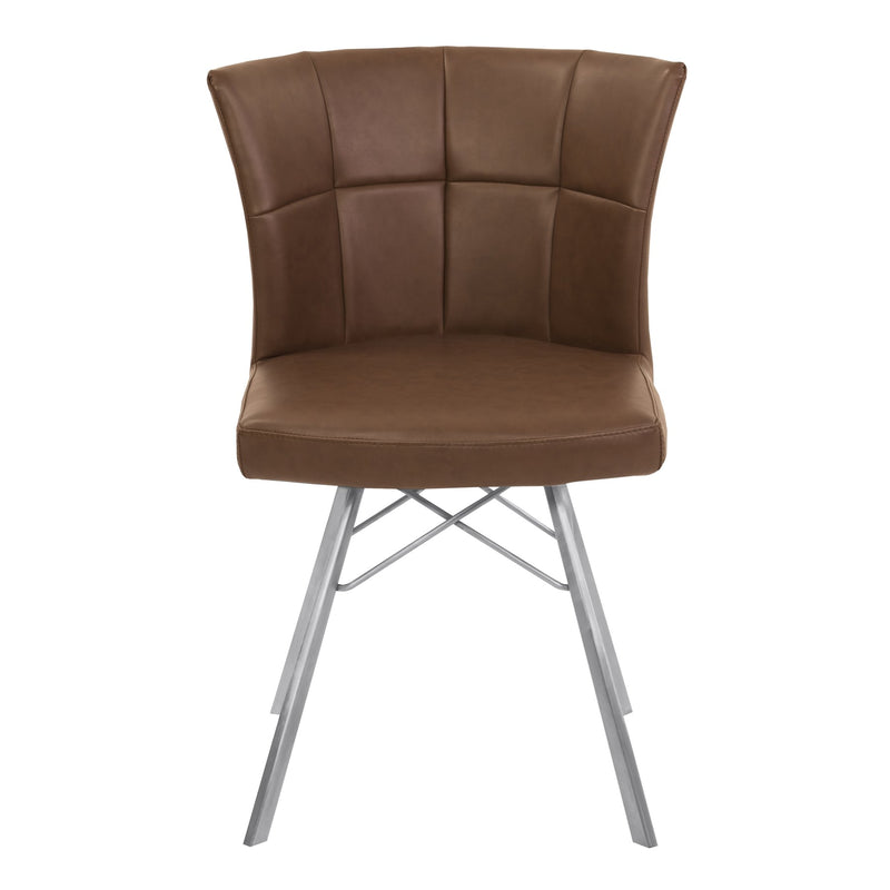 Spago Contemporary Dining Chair in Vintage Coffee Faux Leather with Brushed Stainless Steel Finish - Set of 2 - Furniture City (CA)l