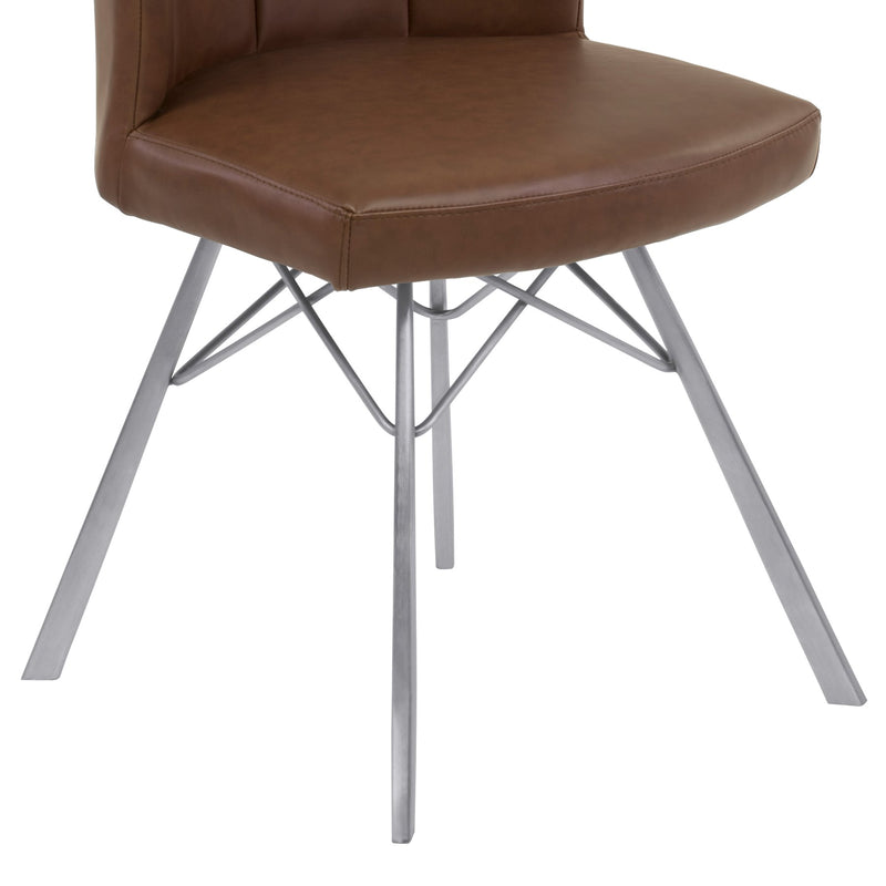 Spago Contemporary Dining Chair in Vintage Coffee Faux Leather with Brushed Stainless Steel Finish - Set of 2 - Furniture City (CA)l