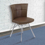 Spago Contemporary Dining Chair in Vintage Coffee Faux Leather with Brushed Stainless Steel Finish - Set of 2 - Furniture City (CA)l