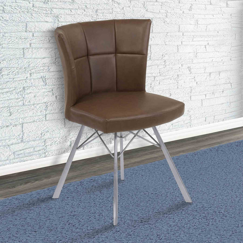 Spago Contemporary Dining Chair in Vintage Coffee Faux Leather with Brushed Stainless Steel Finish - Set of 2 - Furniture City (CA)l