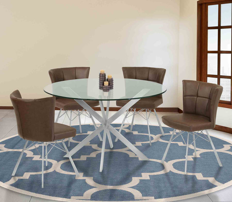 Spago Contemporary Dining Chair in Vintage Coffee Faux Leather with Brushed Stainless Steel Finish - Set of 2 - Furniture City (CA)l